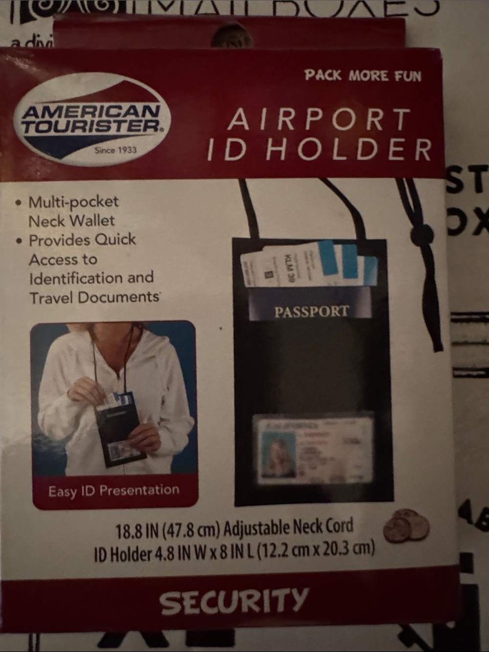 American Tourister Black Airport ID Neck Wallet with Adjustable Cord